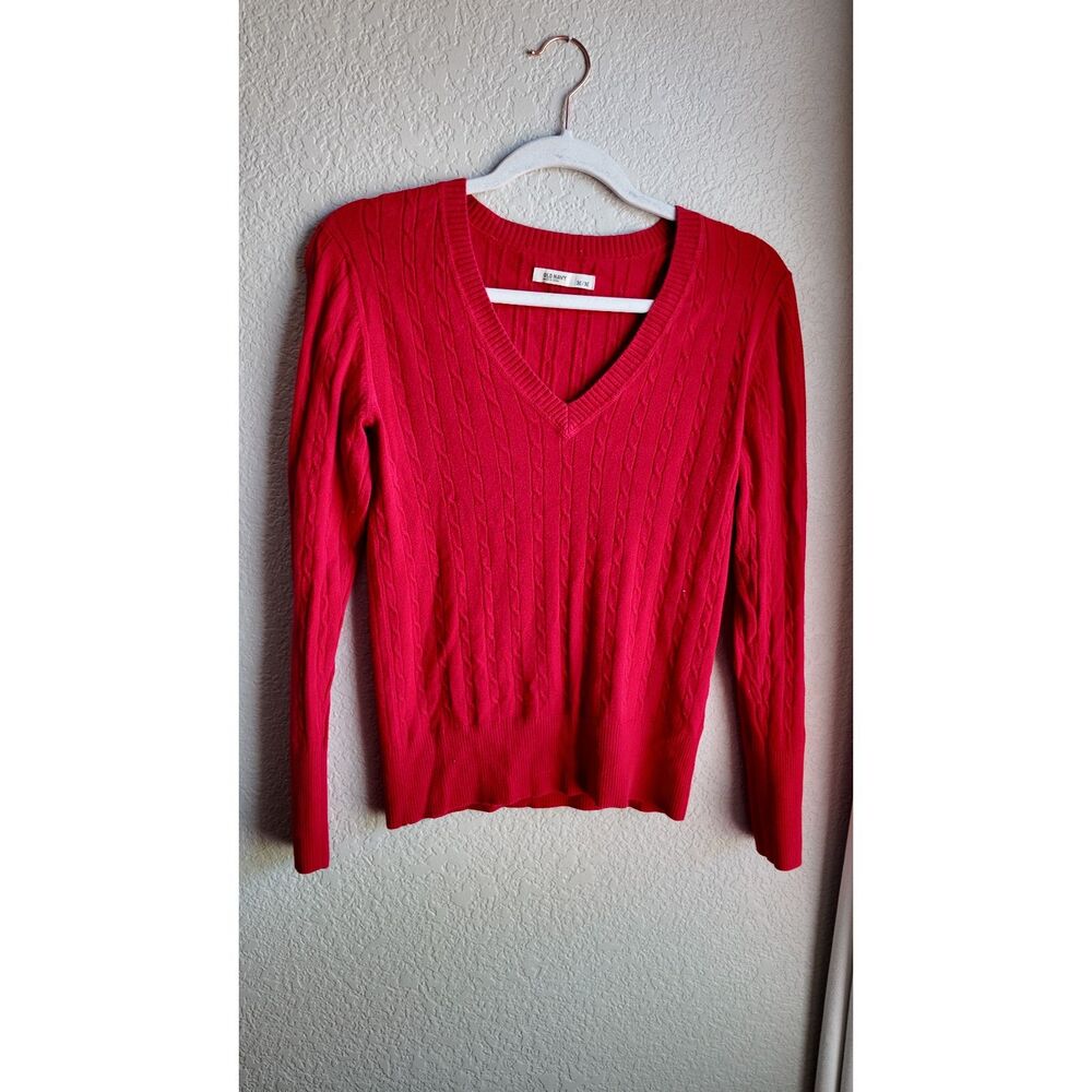 2010 Old Navy Red Cable Knit V Neck Sweater Medium Preppy Y2K Style